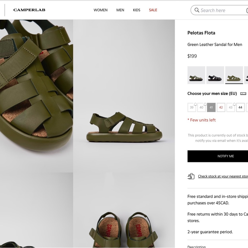 Camper Green Leather Sandals